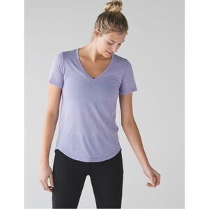 Lululemon What The Sport Tee Heathered Lilac *Discoloration*